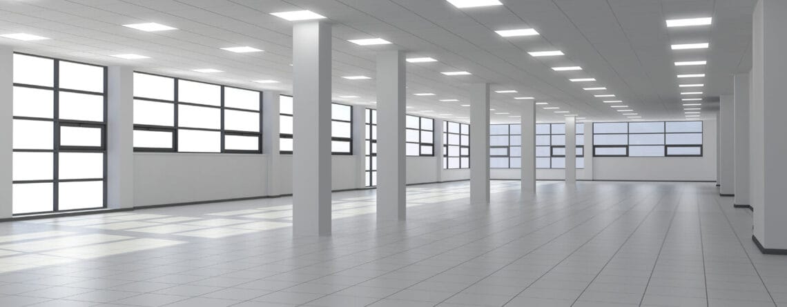LED panel lights installed in a commercial space, showcasing their sleek design and bright, uniform illumination.